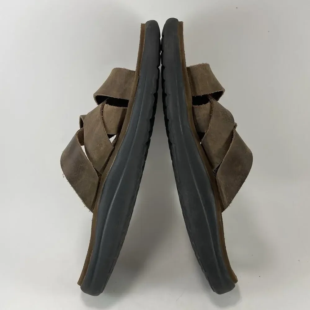 Teva Langdon Slide Mens Size 9 Walnut Brown Leather Crossover Strap Sandals